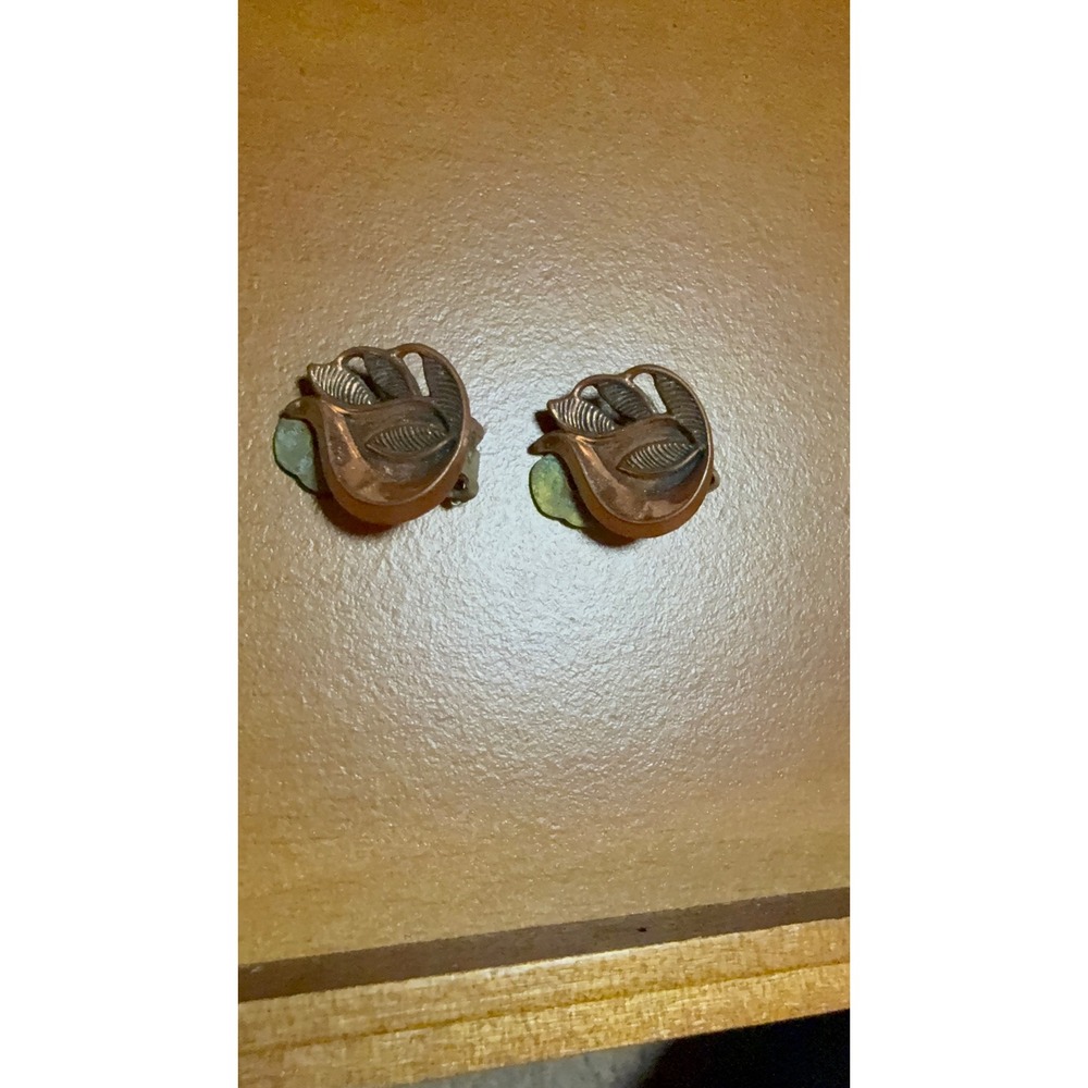 Renoir Vintage Copper Clip On Earrings Mid Century Modern Leaf Design